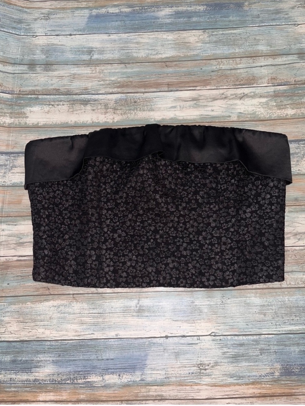 Lulus NWT Black Floral Jacquard Strapless Tube Crop Top XL